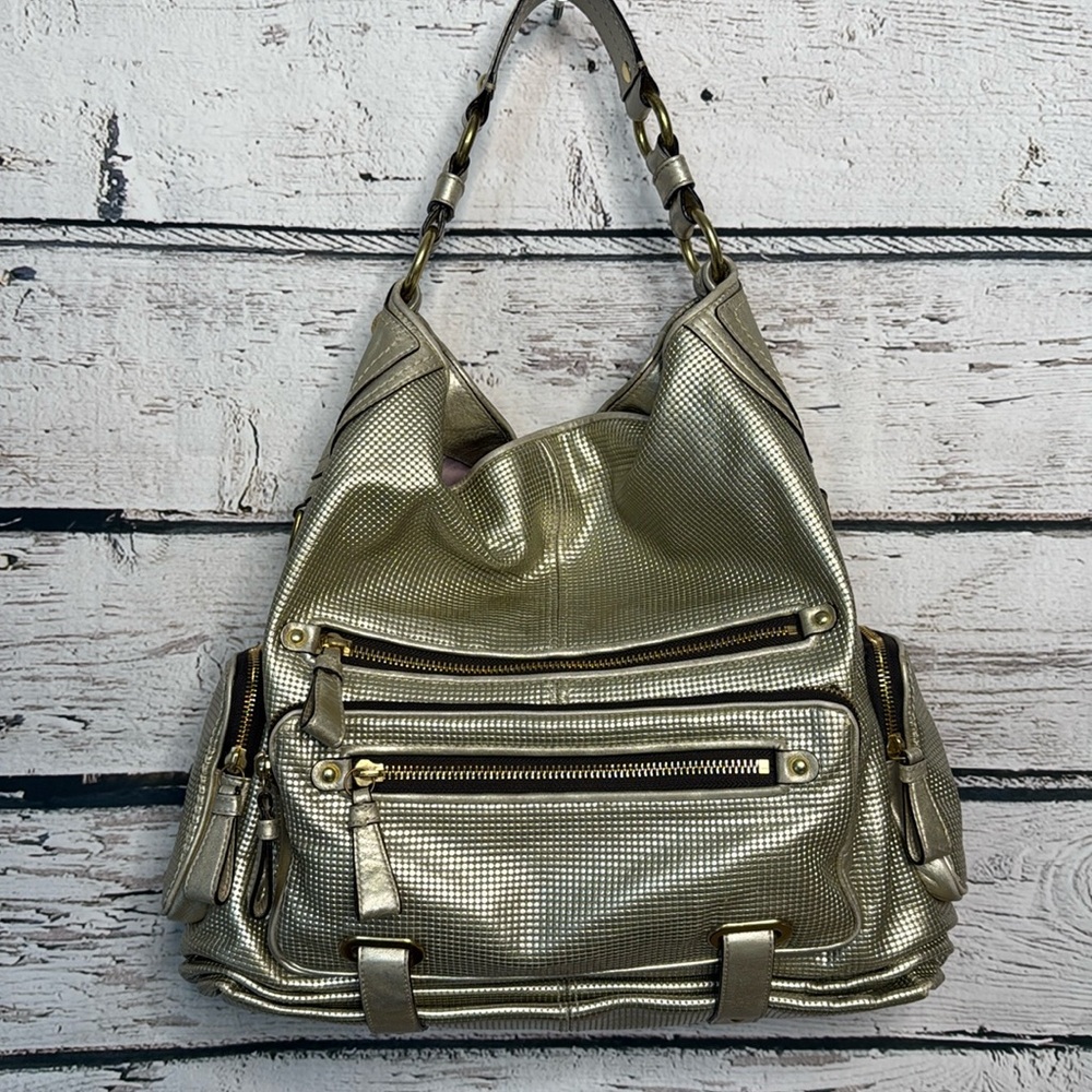 Coach Cam gold Textured xl hobo travel bag